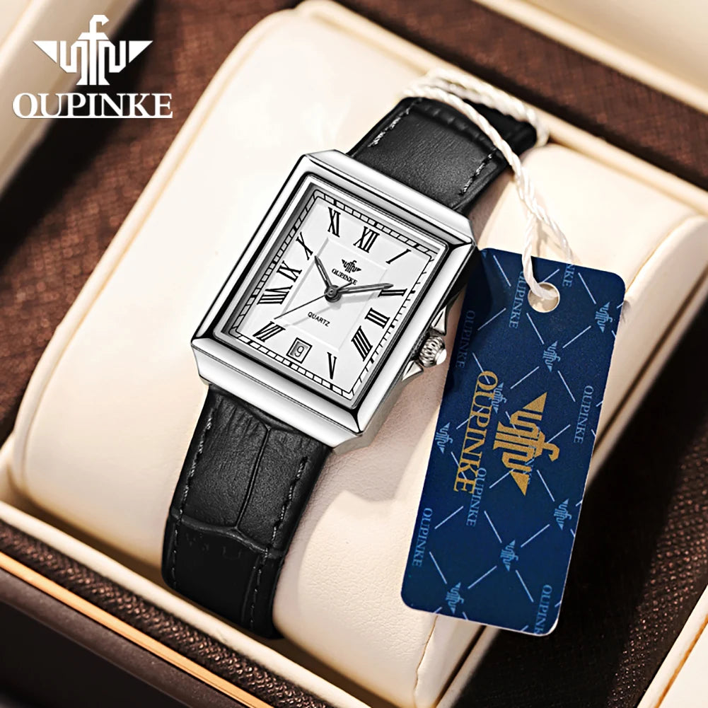 OUPINKE Simple Women's Rectangular Quartz Watch with Leather Strap - Chic & Cheery Shopping