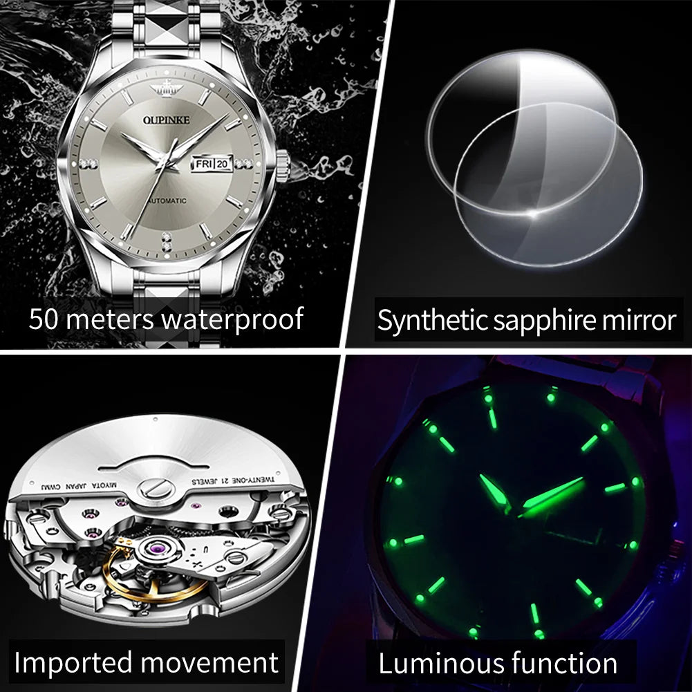 OUPINKE 3295 Luxury Tungsten Steel Mens Waterproof Watch - Chic & Cheery Shopping
