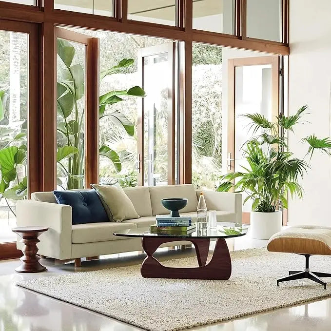 Vintage Triangular Glass Coffee Table with Wood Base - Chic & Cheery Shopping