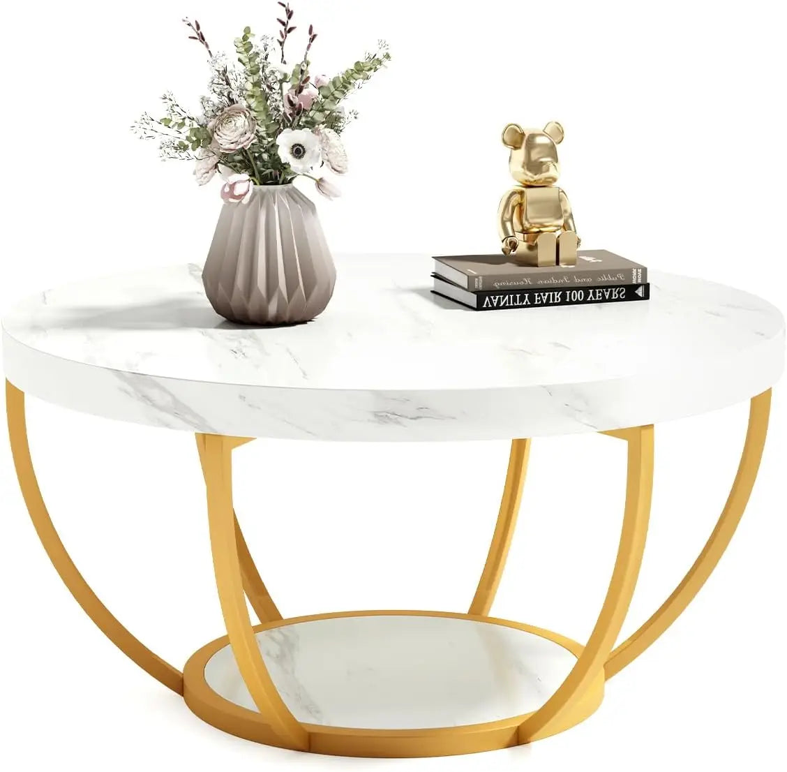 32 Inch Marble Coffee Table with Golden Metal Legs - Chic & Cheery Shopping