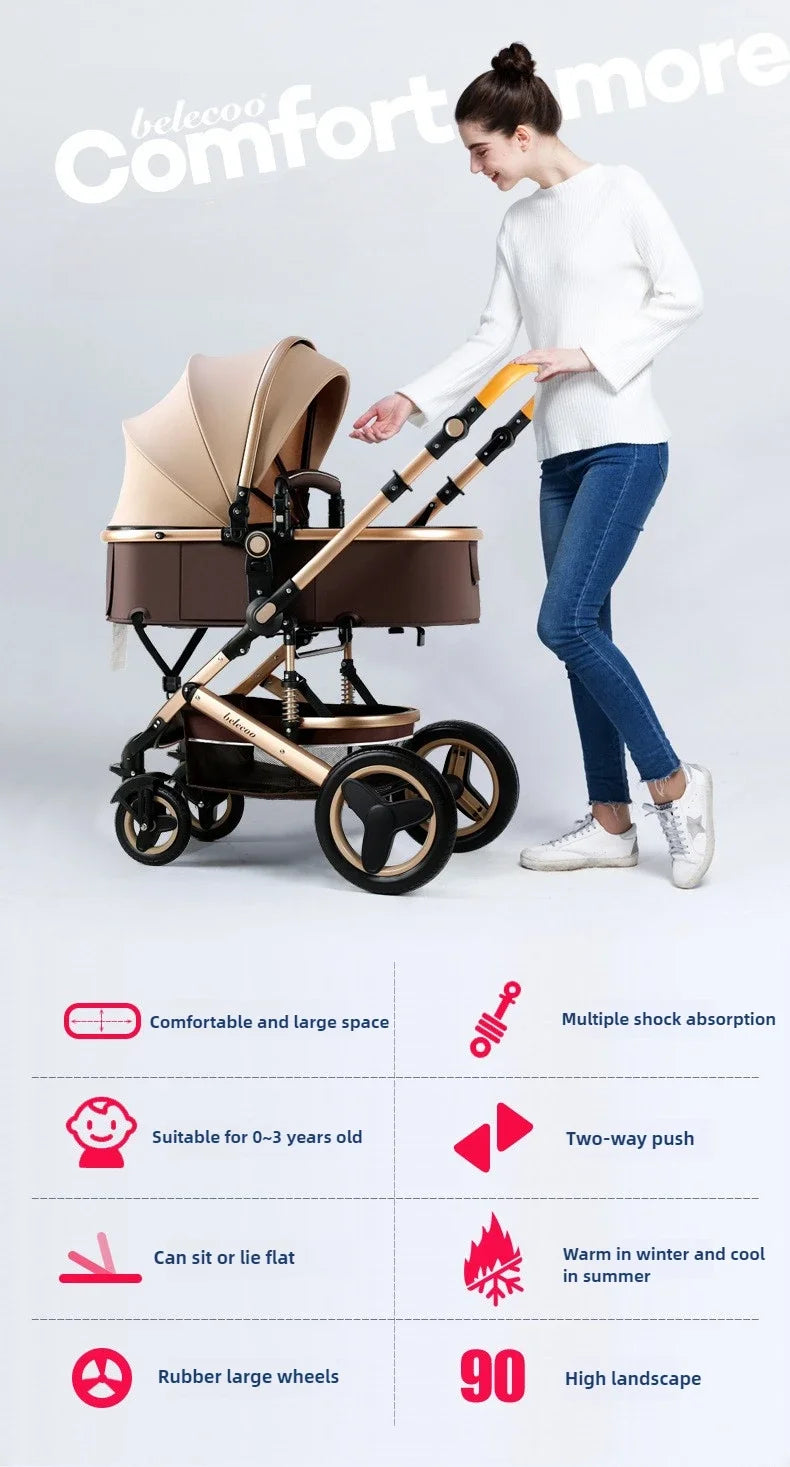 3-in-1 High Landscape Baby Stroller with Two-Way Folding - Chic & Cheery Shopping