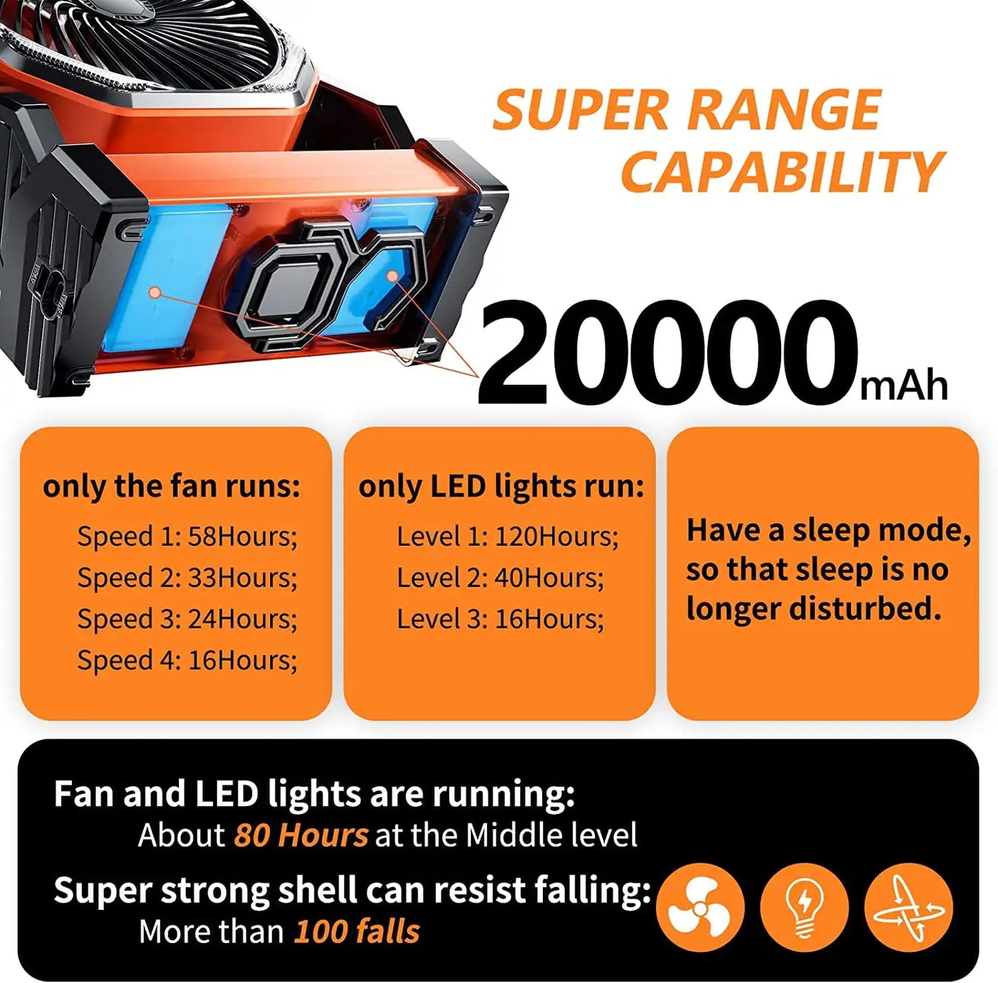 Rechargeable Outdoor Fan with Light and 40000mAh Battery - Chic & Cheery Shopping