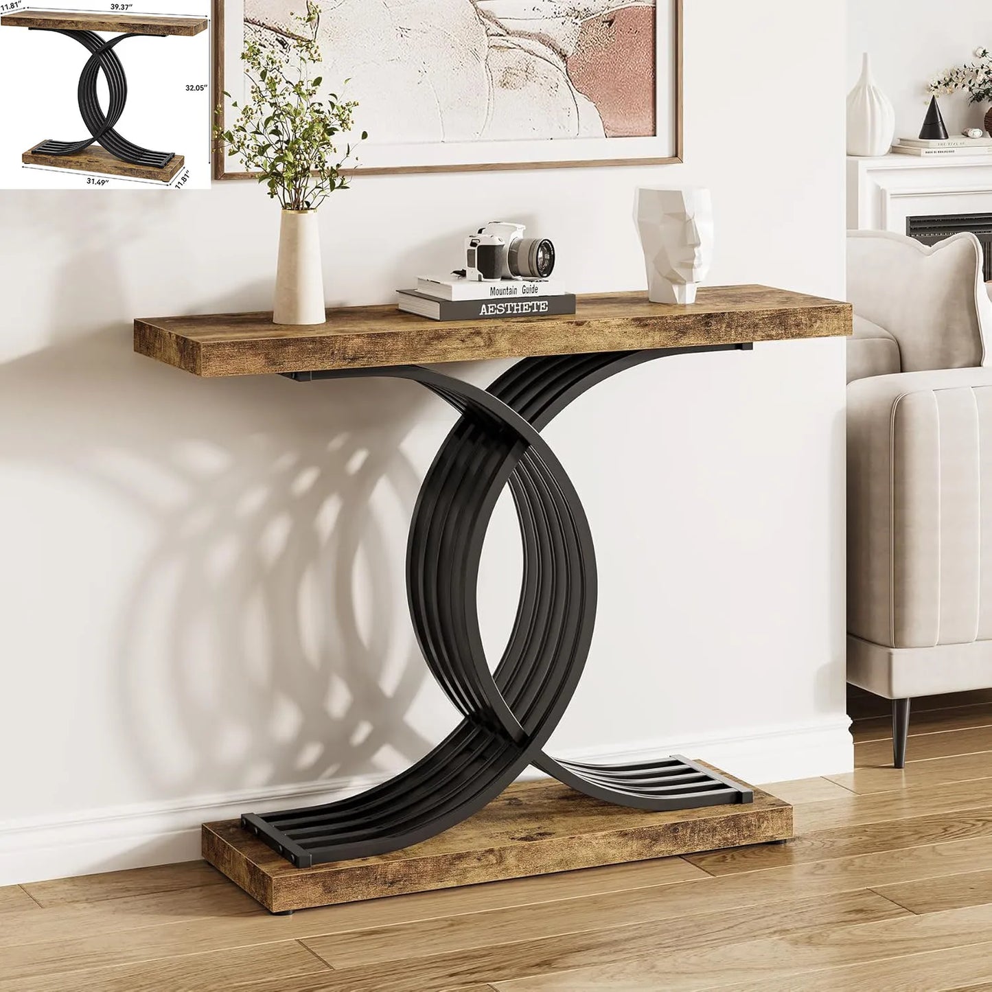 Industrial 39 Inch Console Table with Geometric Metal Base - Chic & Cheery Shopping