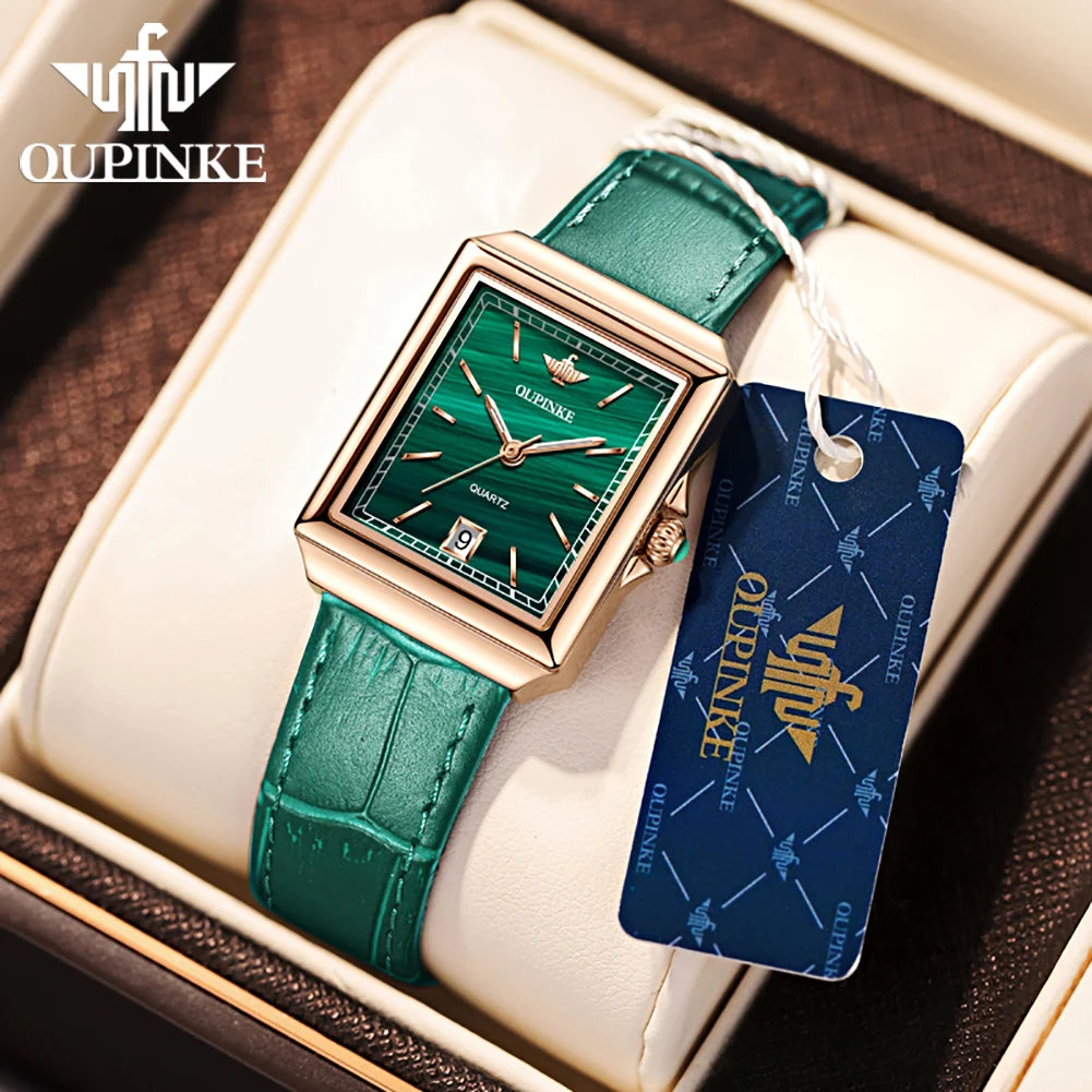 OUPINKE Simple Women's Rectangular Quartz Watch with Leather Strap - Chic & Cheery Shopping