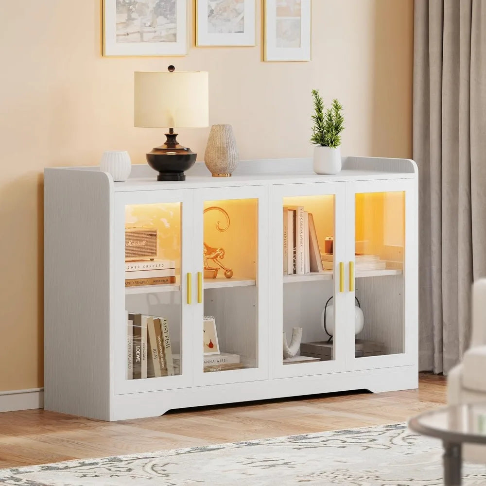 Modern Home Bar Cabinet with LED Light and Adjustable Shelves - Chic & Cheery Shopping