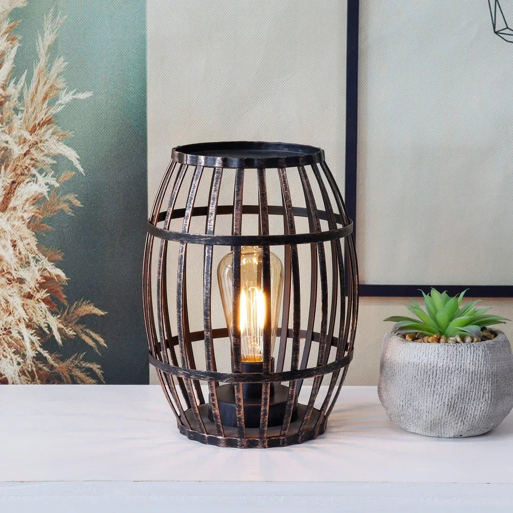 Decorative Cordless Metal Wine Barrel Lamp with Timer - Chic & Cheery Shopping