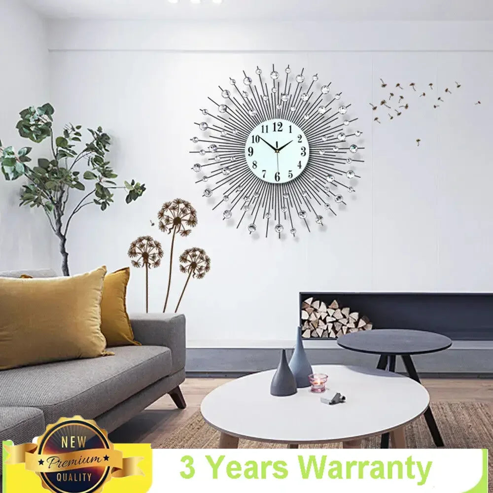Large Metal Sunburst Wall Clock 60x60cm Luxury Home Decor - Chic & Cheery Shopping