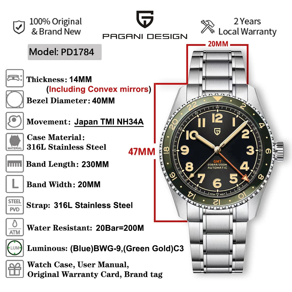 PAGANI DESIGN 2025 NH34 GMT Men's Automatic Watch - Chic & Cheery Shopping