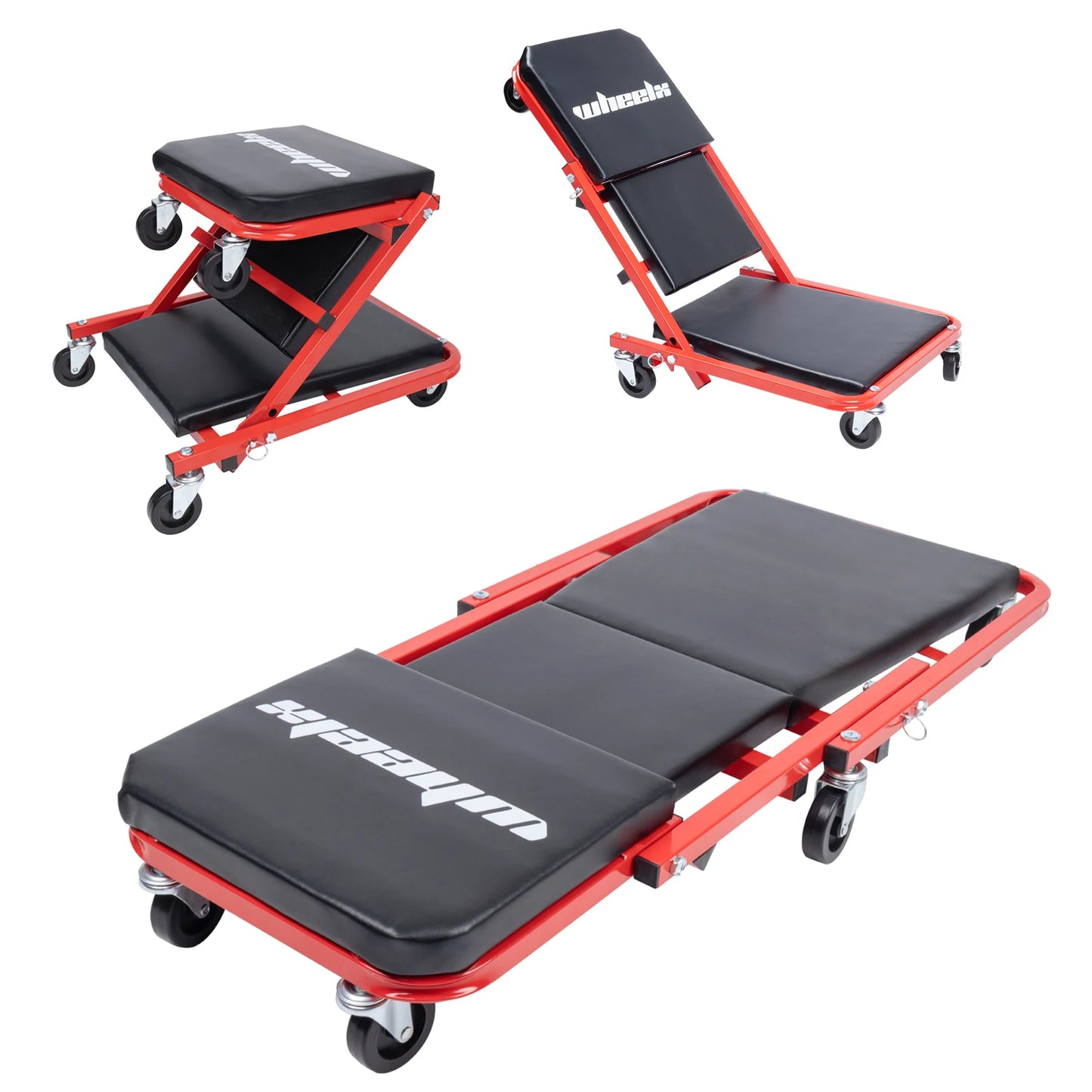 3 in 1 Rolling Mechanic Creeper Z Seat Garage Chair Red Black - Chic & Cheery Shopping