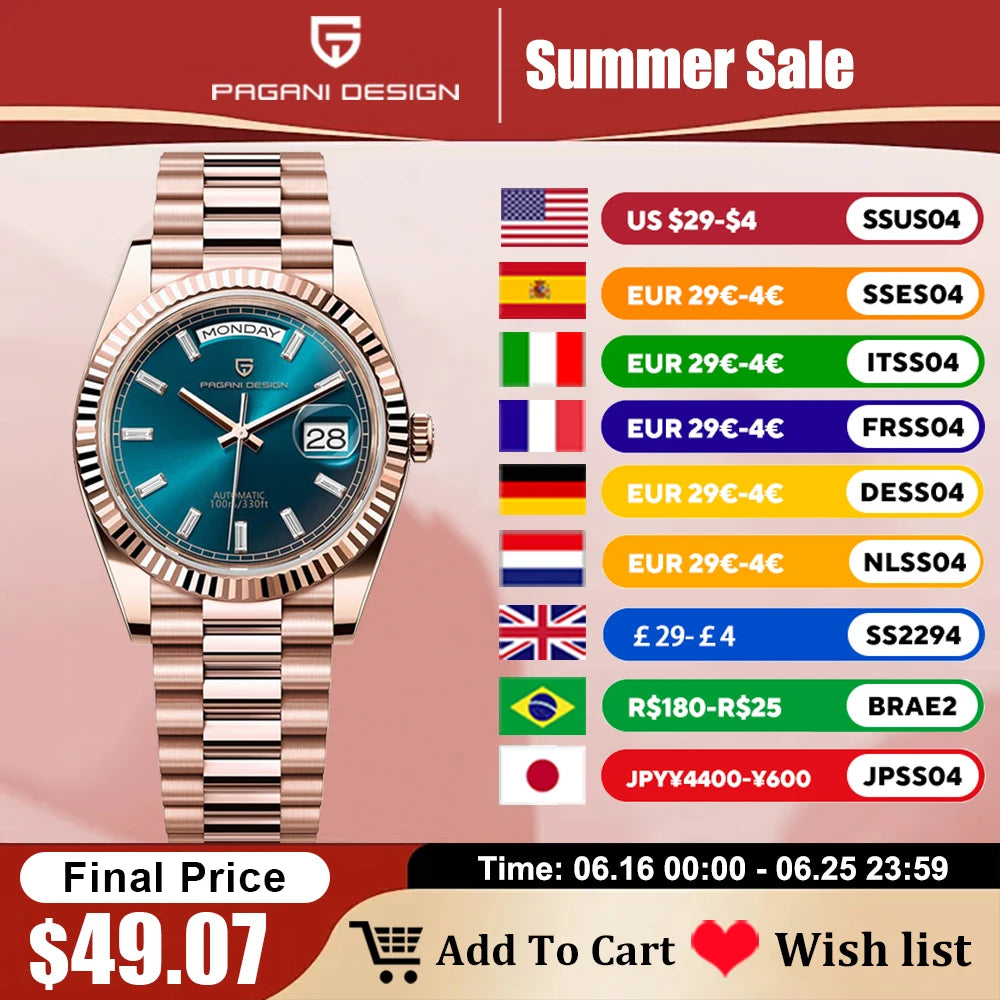 Pagani Design DD36 Men's Rose Gold Luxury Automatic Watch - Chic & Cheery Shopping