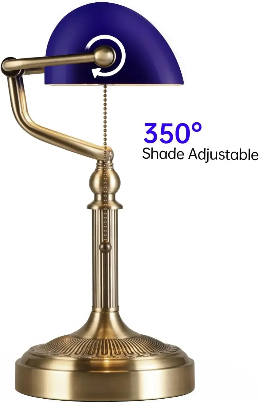 Newrays Blue Glass Bankers Desk Lamp with Pull Chain Switch - Chic & Cheery Shopping