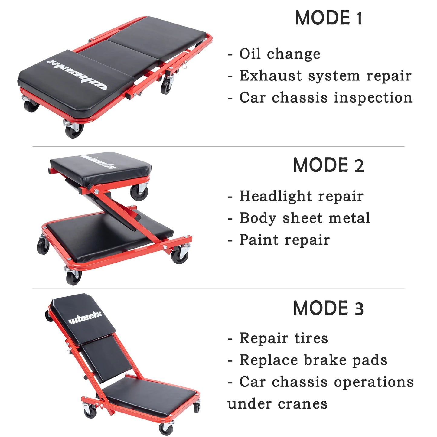 3 in 1 Rolling Mechanic Creeper Z Seat Garage Chair Red Black - Chic & Cheery Shopping