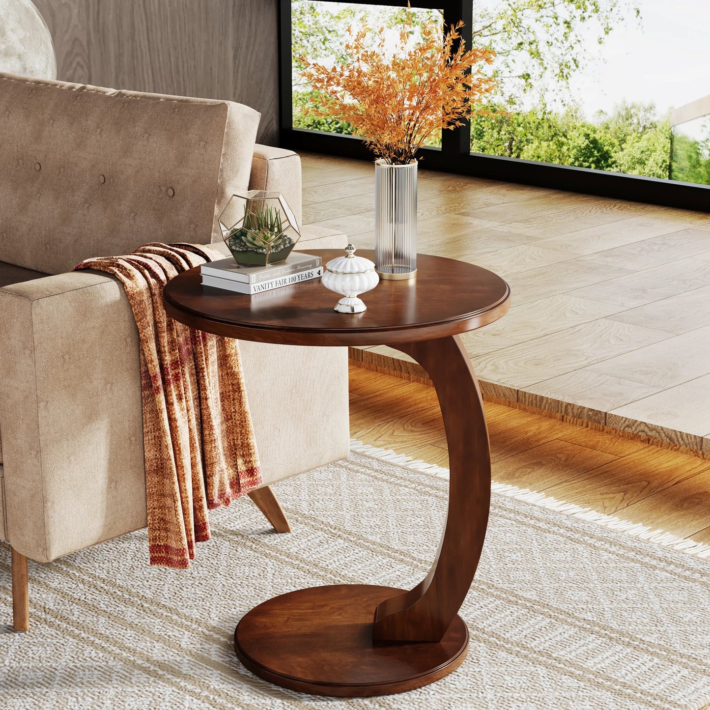 Tribesigns Round Wood C-Shaped Side Table for Living Room - Chic & Cheery Shopping