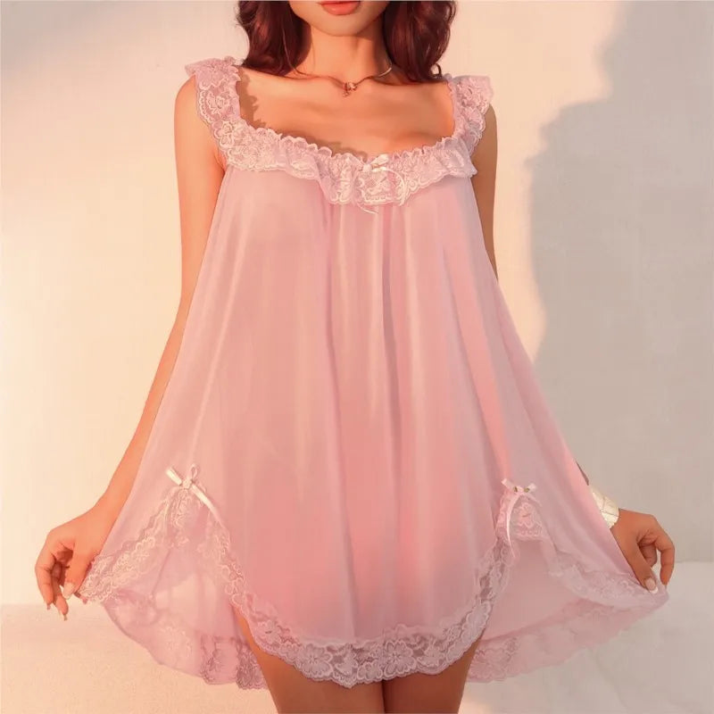 Sexy Lace Trim Sleeveless Nightdress With Briefs For Women - Chic & Cheery Shopping