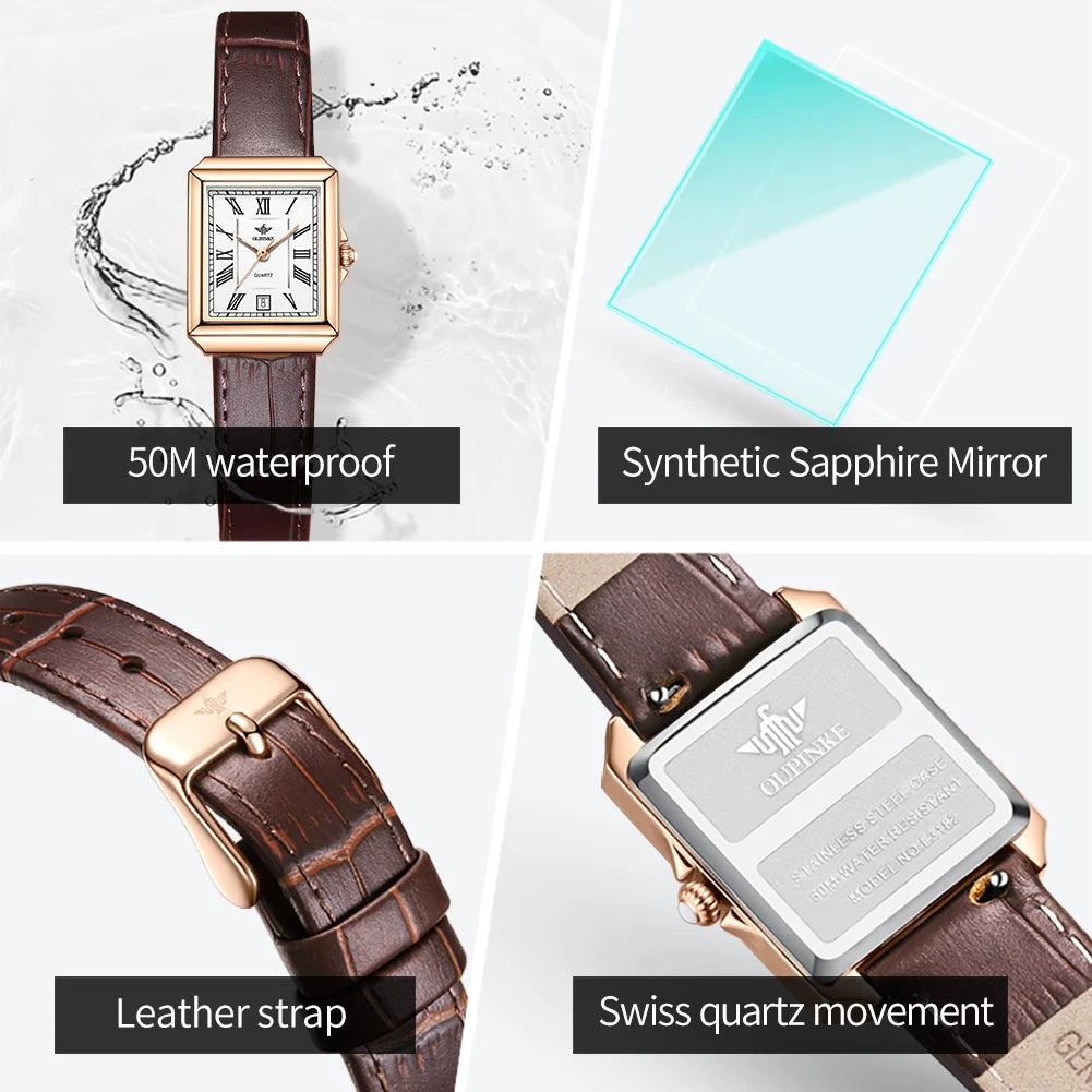 OUPINKE Simple Women's Rectangular Quartz Watch with Leather Strap - Chic & Cheery Shopping