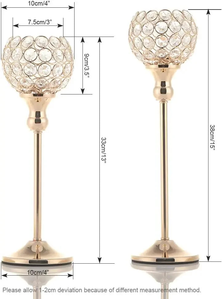 Gold Crystal Candle Holders Set of 2 for Elegant Decor - Chic & Cheery Shopping