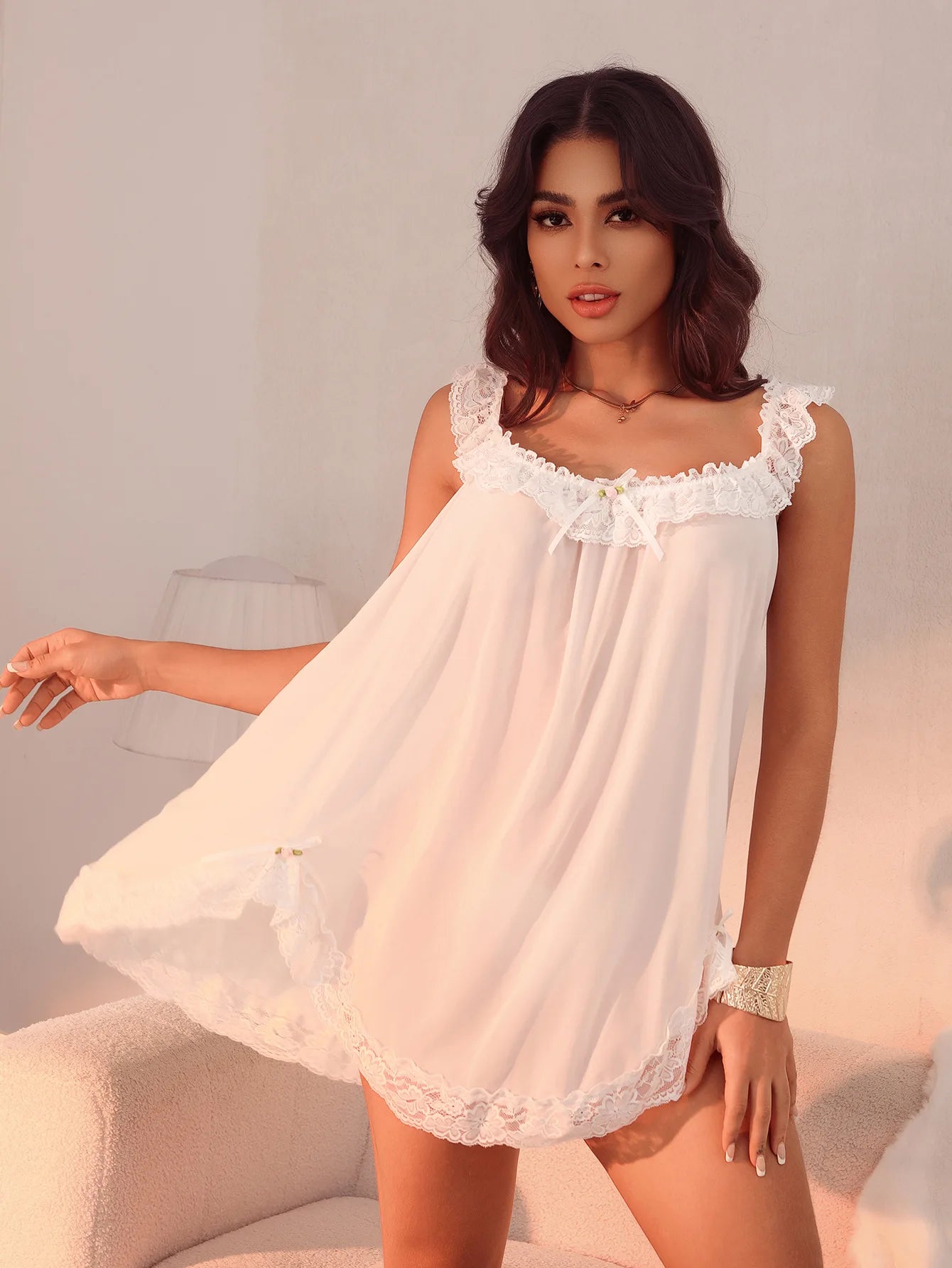 Sexy Lace Trim Sleeveless Nightdress With Briefs For Women - Chic & Cheery Shopping