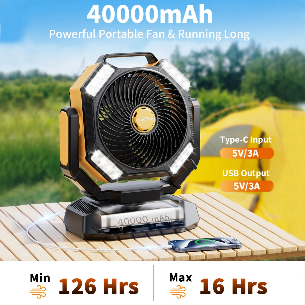 Portable 40000mAh Camping Fan with LED Lantern and Remote - Chic & Cheery Shopping
