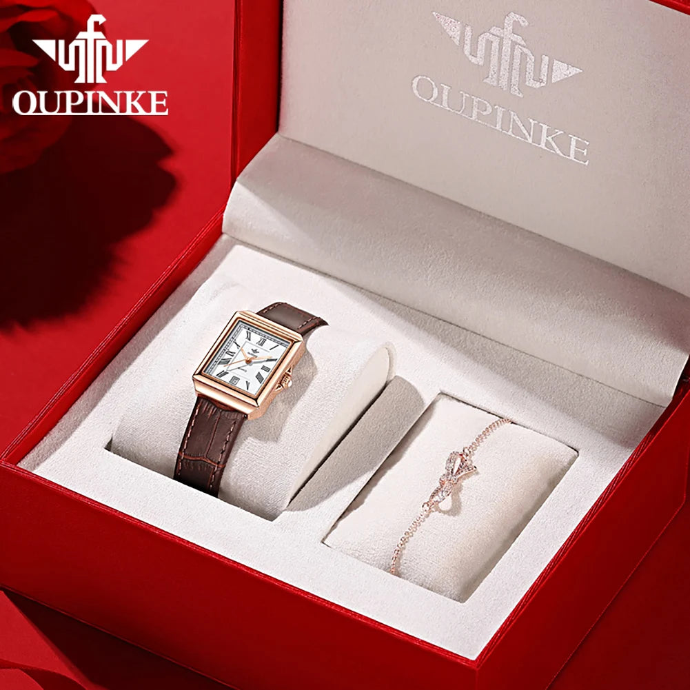 OUPINKE Simple Women's Rectangular Quartz Watch with Leather Strap - Chic & Cheery Shopping