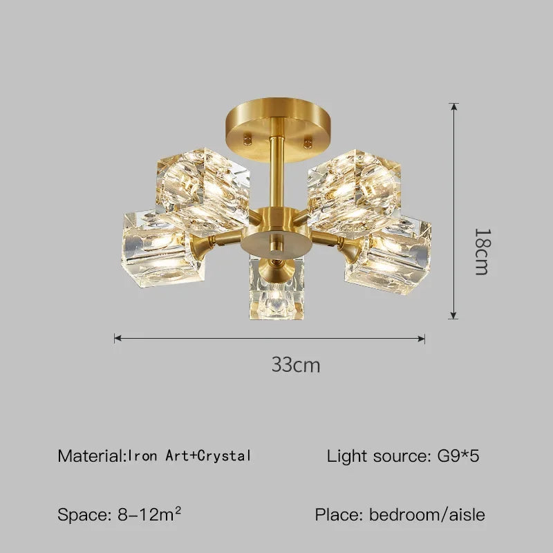 Gold Modern Crystal Chandelier Semi Flush Mount Light Fixture - Chic & Cheery Shopping
