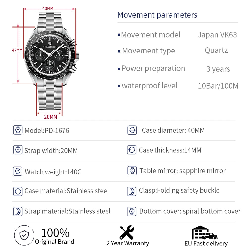 Pagani Design 2025 New Moon Luxury Quartz Men's Watch - Chic & Cheery Shopping