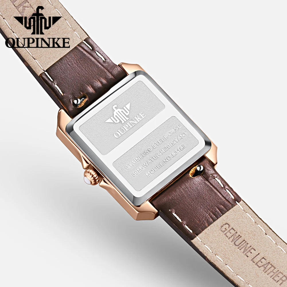 OUPINKE Simple Women's Rectangular Quartz Watch with Leather Strap - Chic & Cheery Shopping