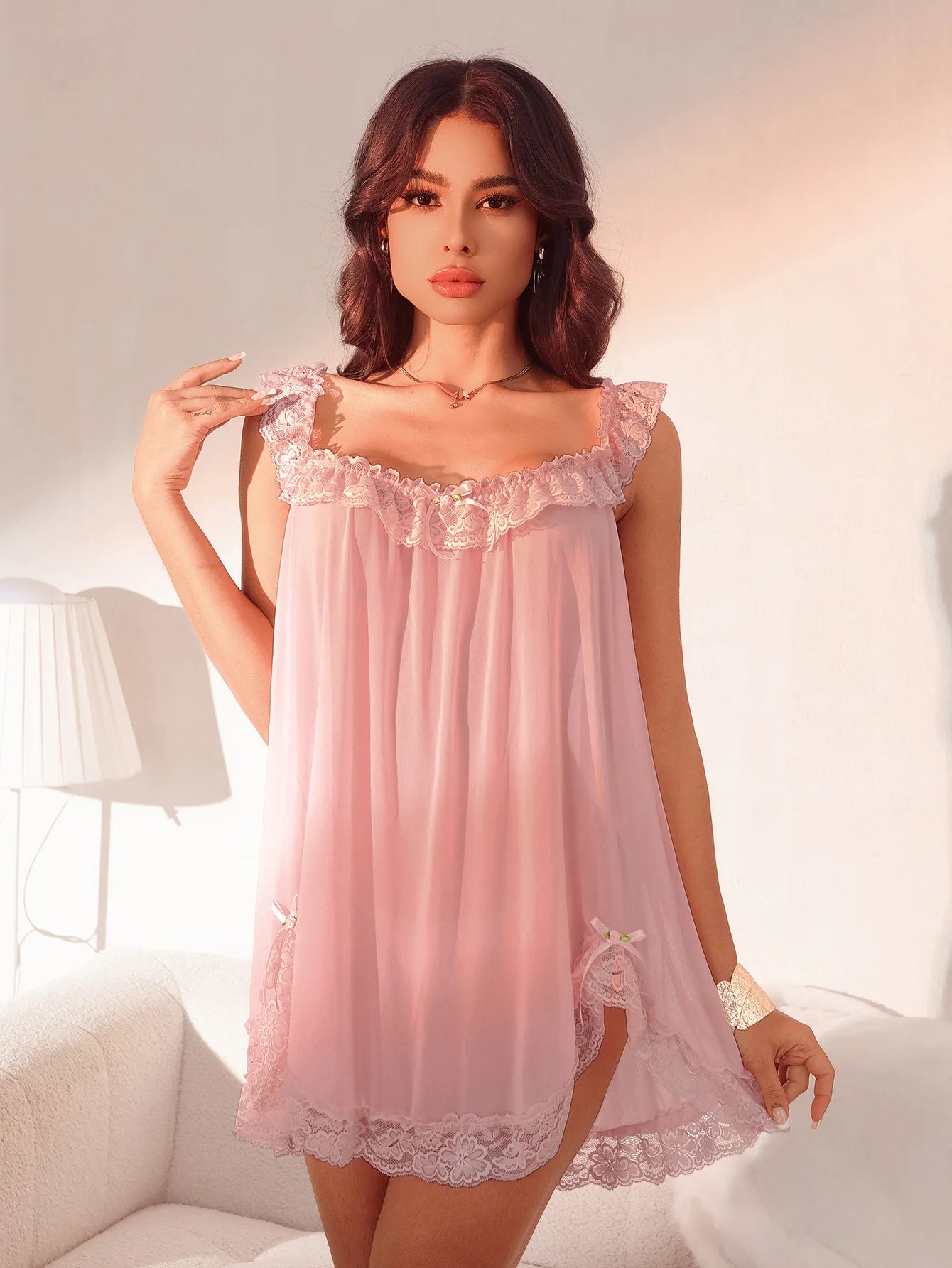 Sexy Lace Trim Sleeveless Nightdress With Briefs For Women - Chic & Cheery Shopping