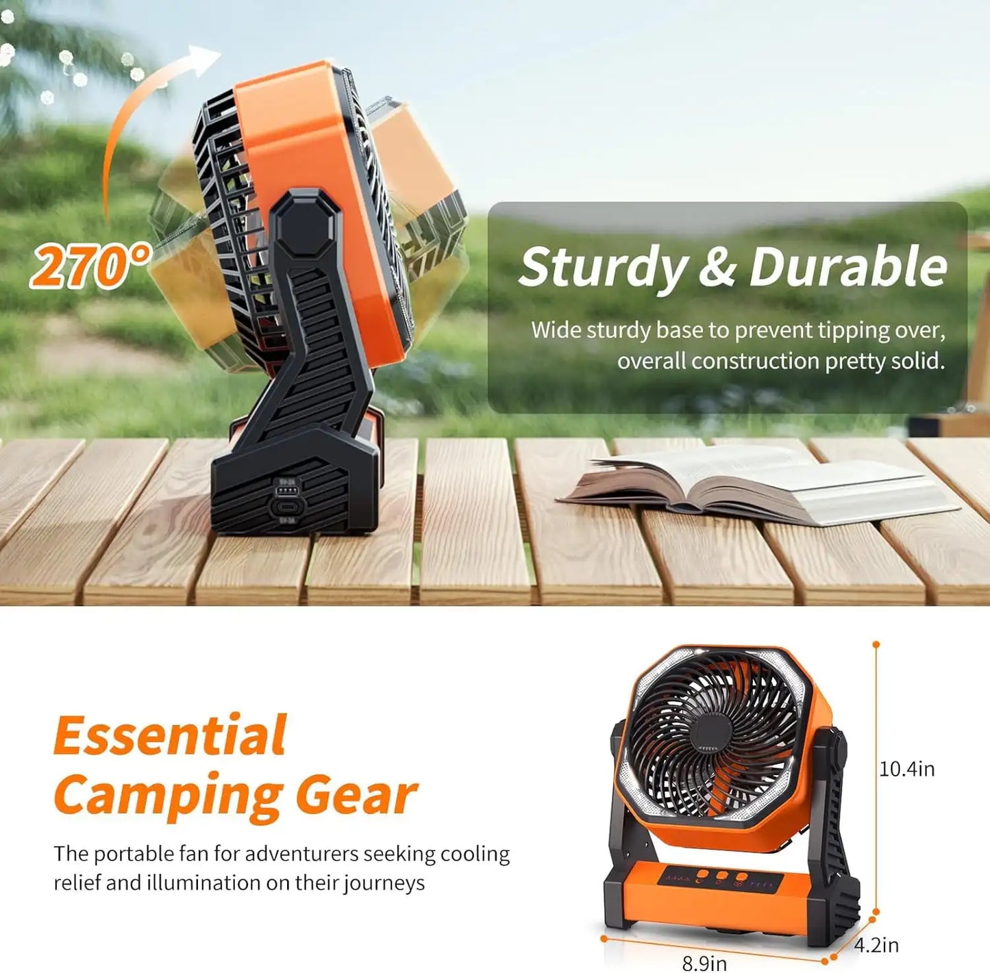 Rechargeable Outdoor Fan with Light and 40000mAh Battery - Chic & Cheery Shopping