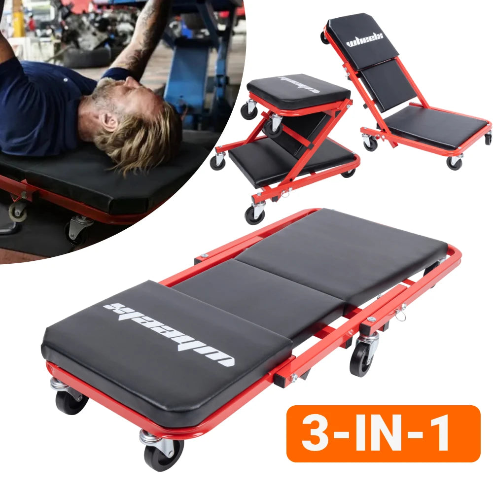 3 in 1 Rolling Mechanic Creeper Z Seat Garage Chair Red Black - Chic & Cheery Shopping