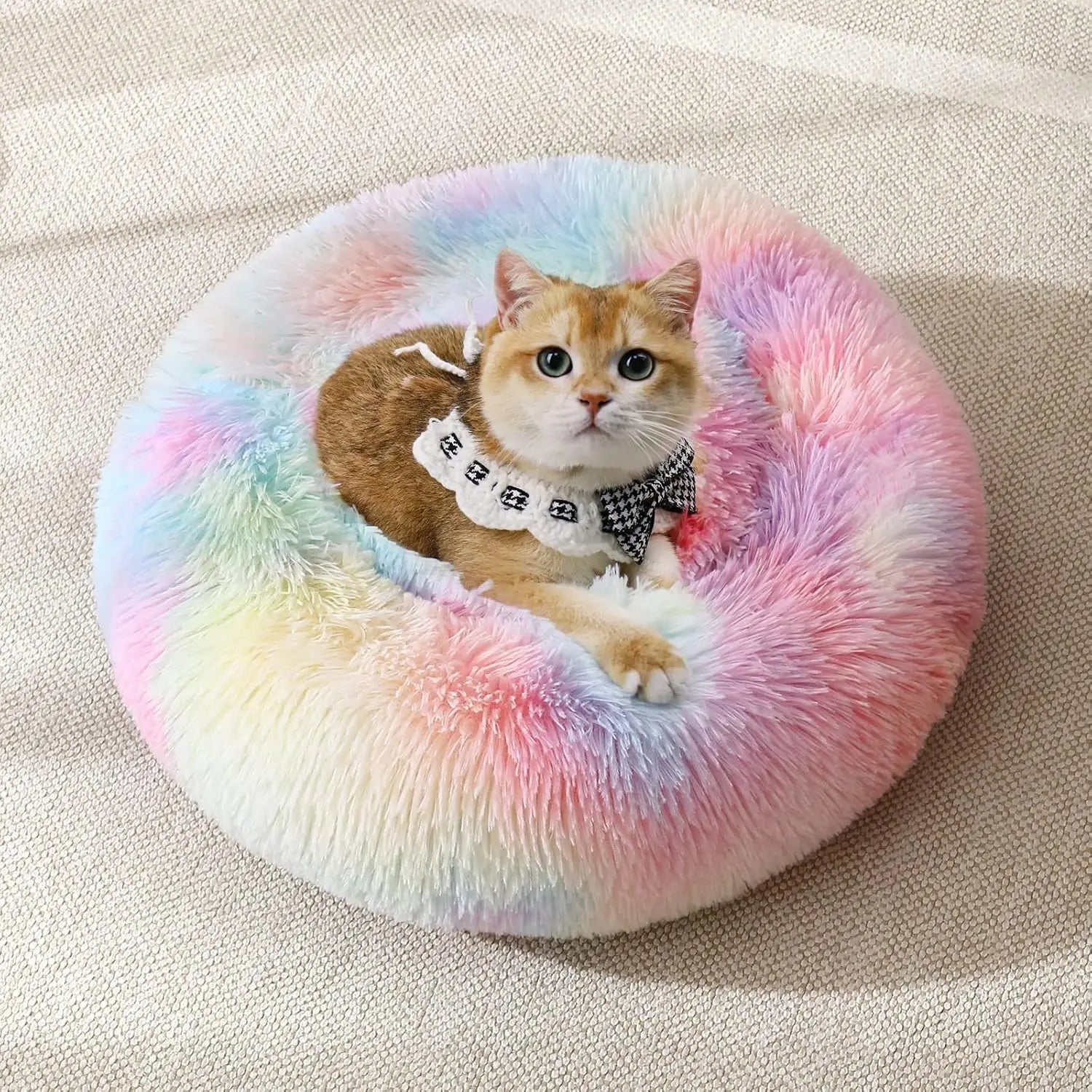 Colorful Plush Calming Donut Bed for Dogs and Cats - Chic & Cheery Shopping