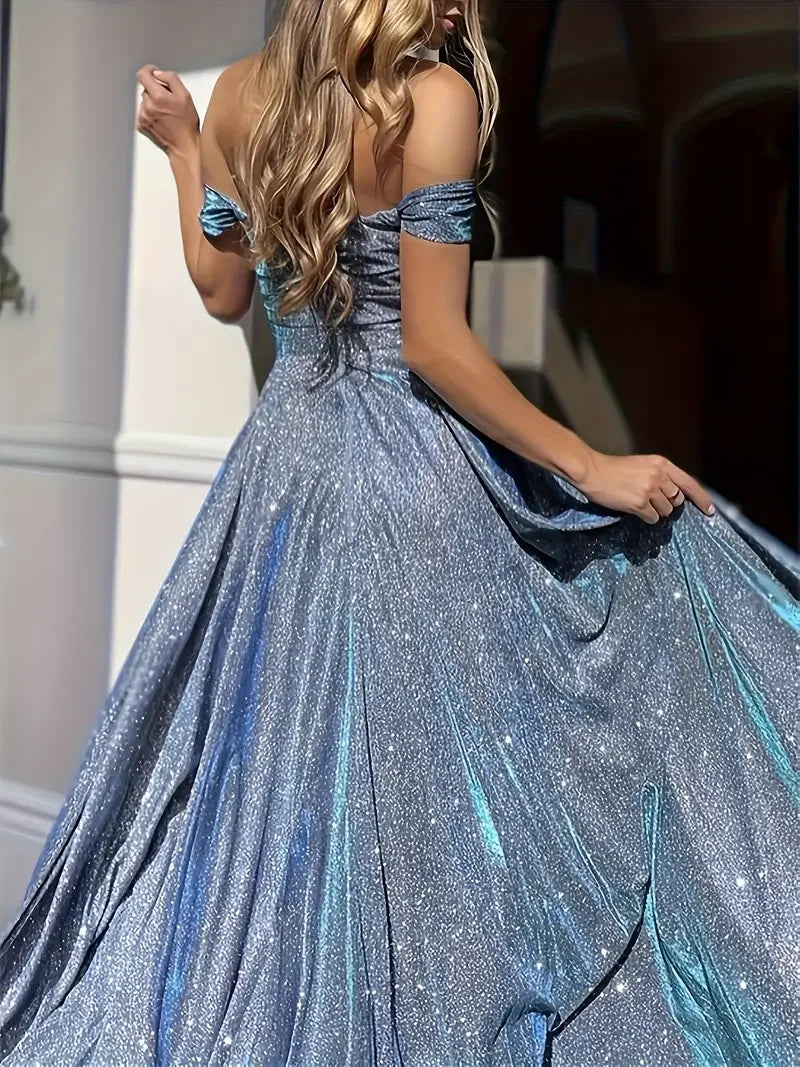 Women Sequin Ball Gown Off Shoulder Sparkling Wedding Dress - Chic & Cheery Shopping