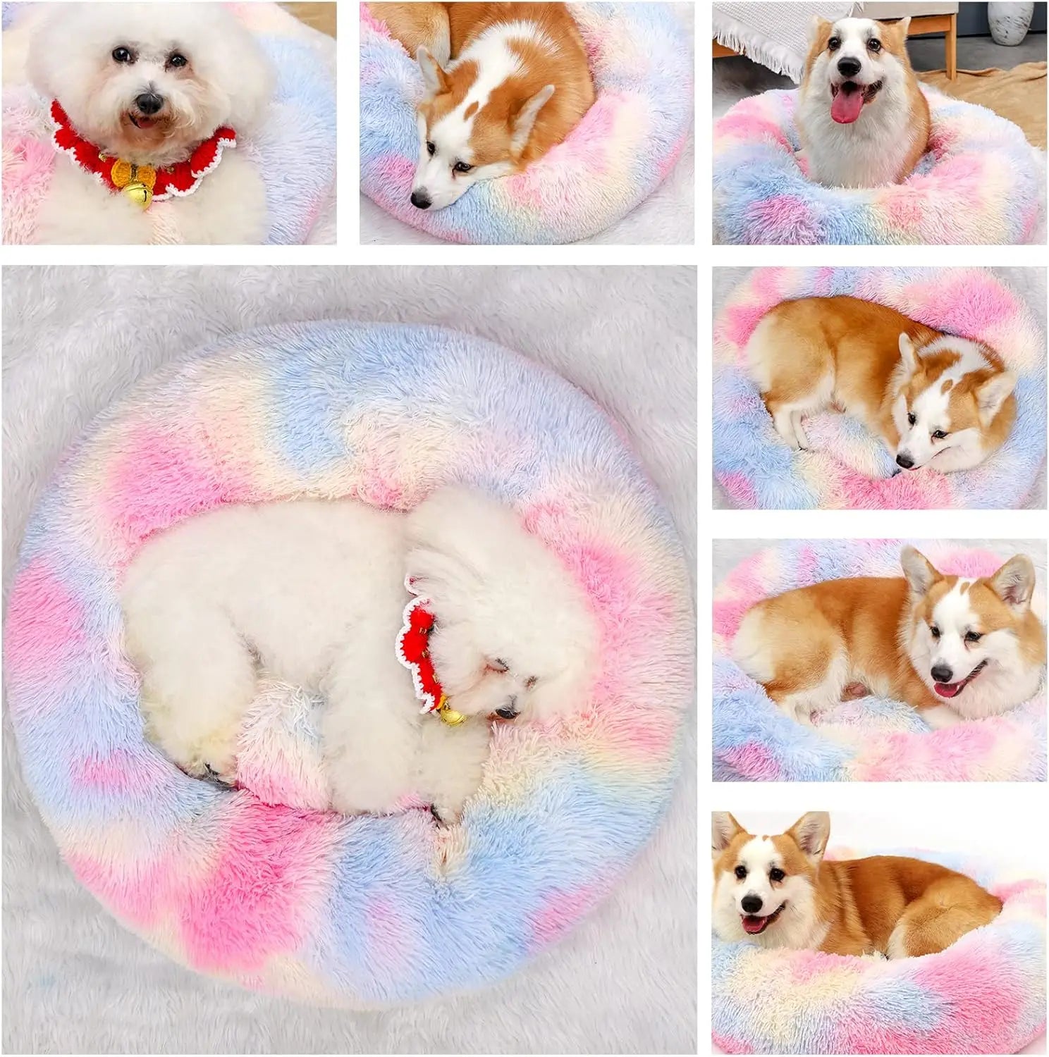 Colorful Plush Calming Donut Bed for Dogs and Cats - Chic & Cheery Shopping