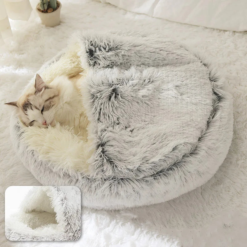 Warm Plush Cat Bed Round Pet Nest with Lid for Small Dogs - Chic & Cheery Shopping