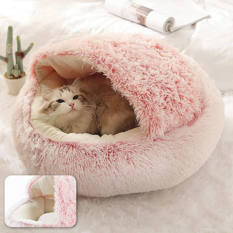 Warm Plush Cat Bed Round Pet Nest with Lid for Small Dogs - Chic & Cheery Shopping