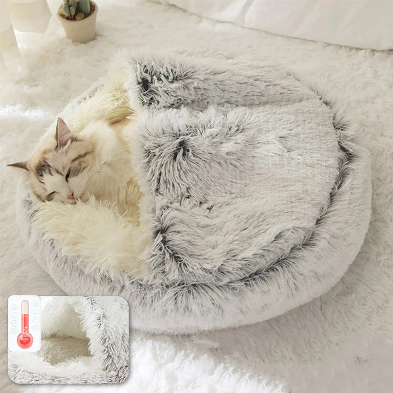 Warm Plush Cat Bed Round Pet Nest with Lid for Small Dogs - Chic & Cheery Shopping
