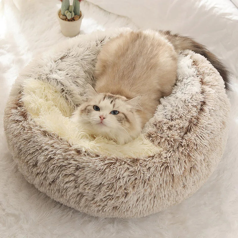 Warm Plush Cat Bed Round Pet Nest with Lid for Small Dogs - Chic & Cheery Shopping