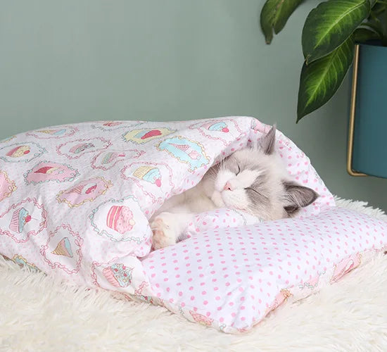 Japanese Cat Bed Winter Sleeping Bag Cave Cushion Nest - Chic & Cheery Shopping