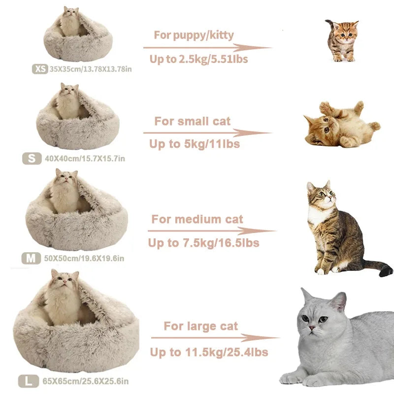 Warm Plush Cat Bed Round Pet Nest with Lid for Small Dogs - Chic & Cheery Shopping