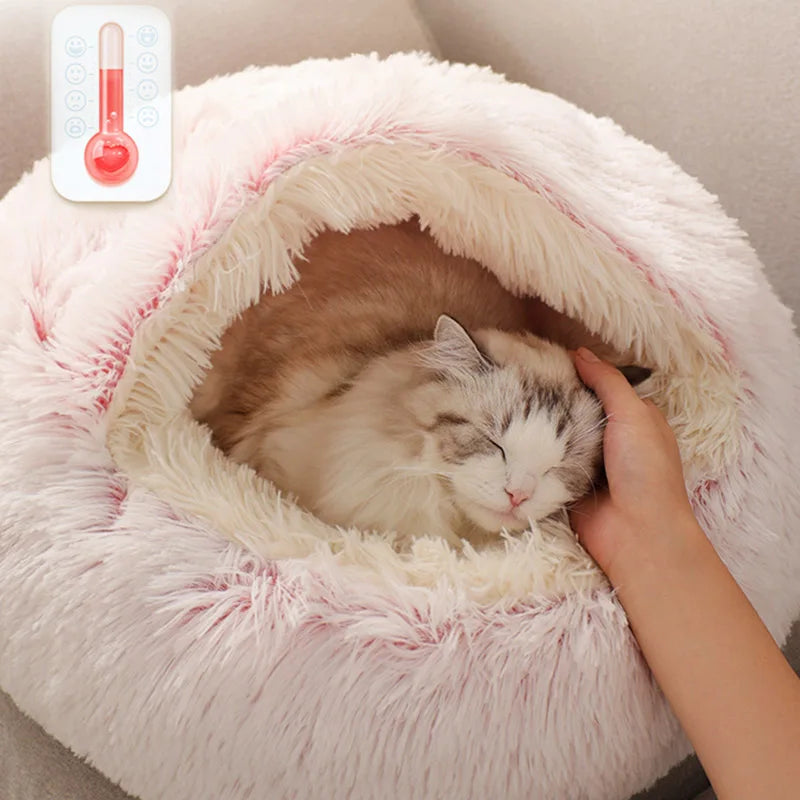 Warm Plush Cat Bed Round Pet Nest with Lid for Small Dogs - Chic & Cheery Shopping