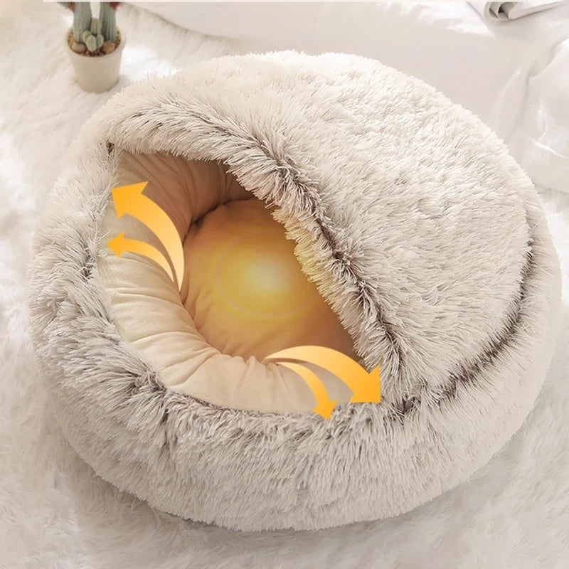 Warm Plush Cat Bed Round Pet Nest with Lid for Small Dogs - Chic & Cheery Shopping