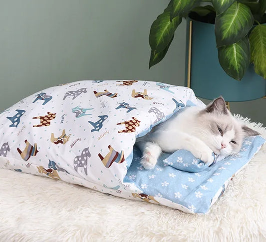 Japanese Cat Bed Winter Sleeping Bag Cave Cushion Nest - Chic & Cheery Shopping