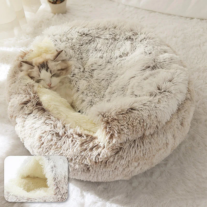 Warm Plush Cat Bed Round Pet Nest with Lid for Small Dogs - Chic & Cheery Shopping