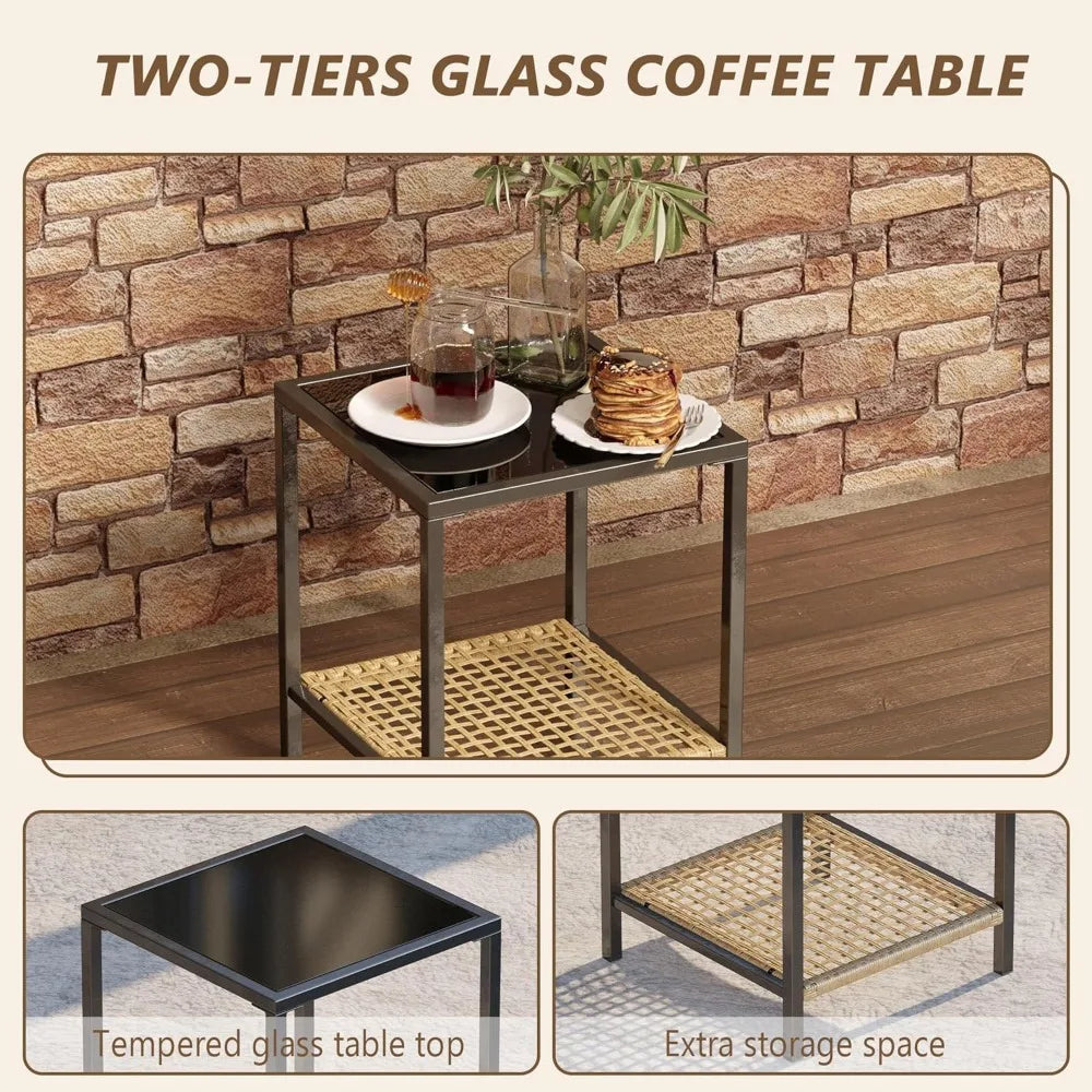 3 Piece Outdoor Rocking Chair Set with Glass Table and Pillow - Chic & Cheery Shopping