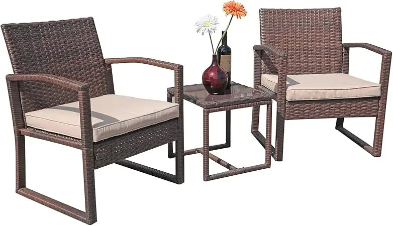 3 Piece Outdoor Wicker Patio Furniture Conversation Set - Chic & Cheery Shopping