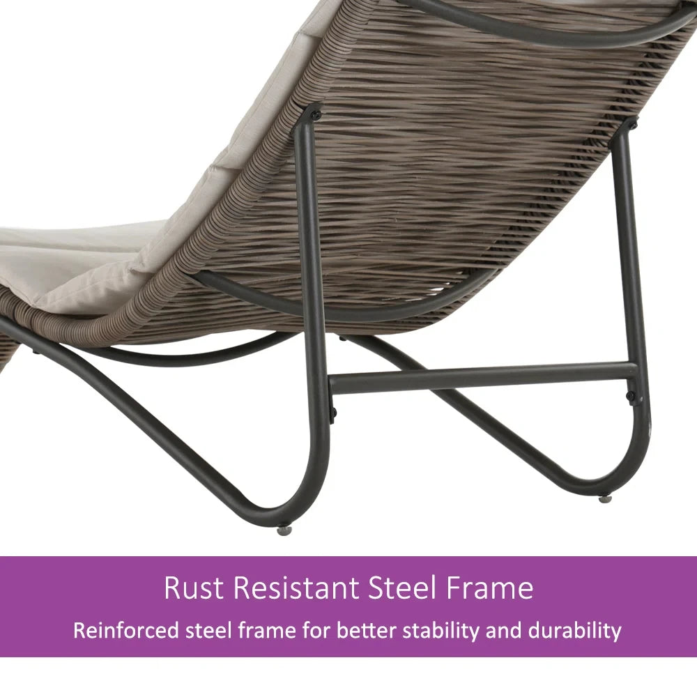 Outdoor Chaise Lounge Sunbathing Chair with Wicker Cushion - Chic & Cheery Shopping