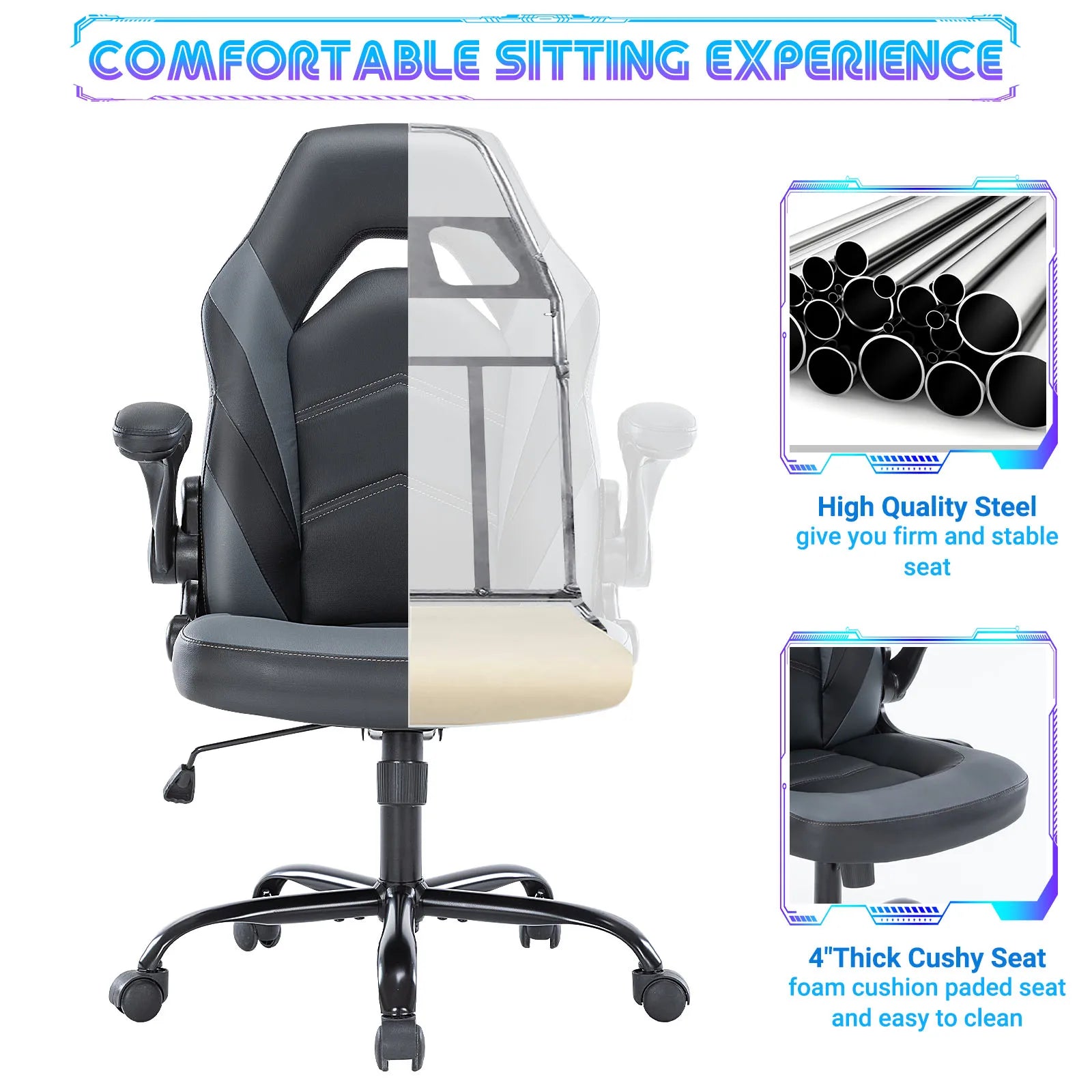 JHK Adjustable Ergonomic PU Leather Gaming Desk Chair - Chic & Cheery Shopping