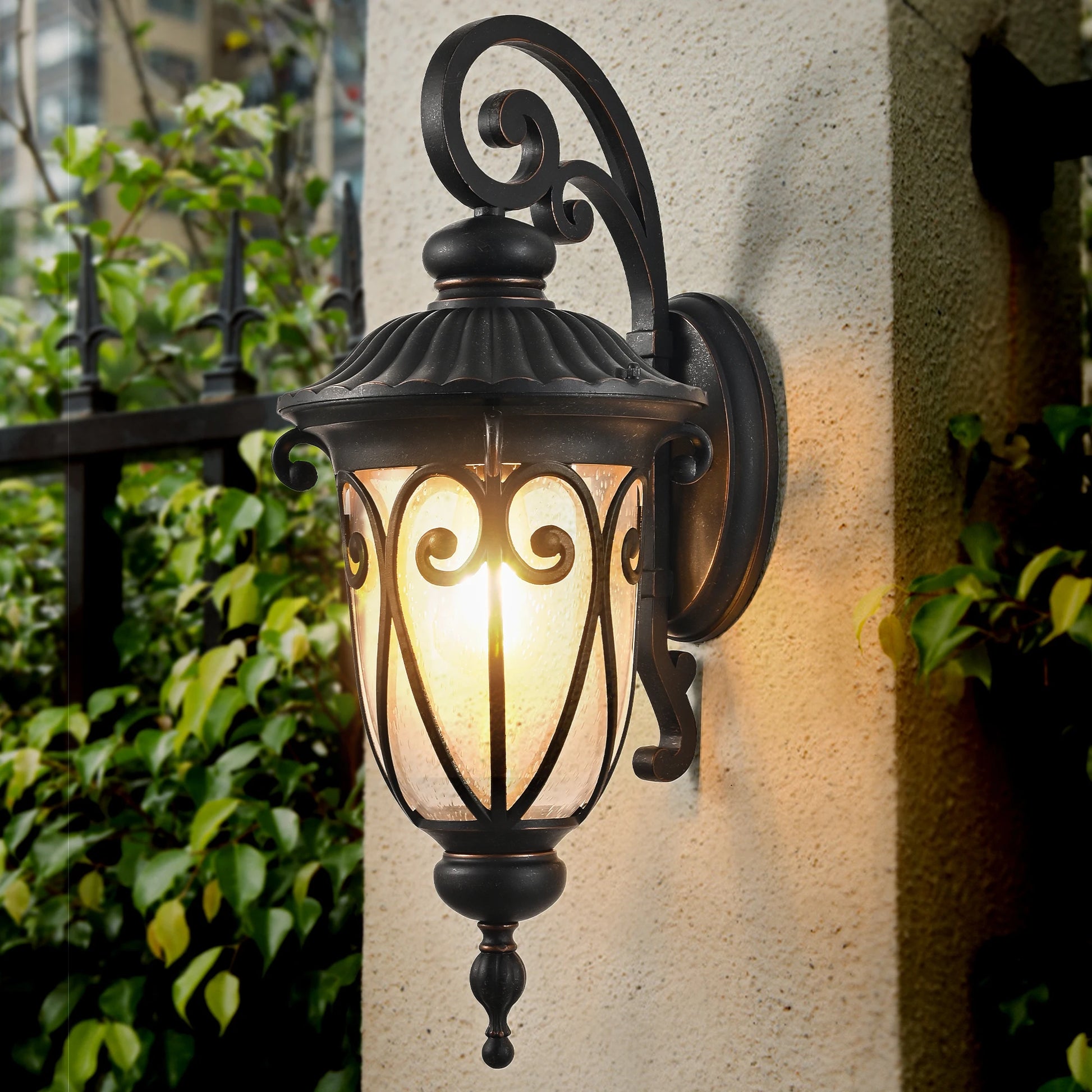Classic Black Outdoor Wall Lantern with Bubble Glass - Chic & Cheery Shopping