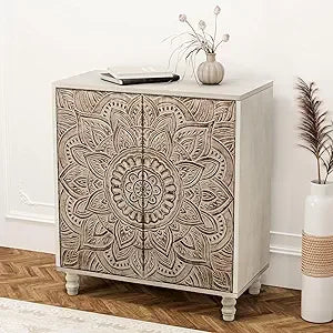 Rustic Boho Accent Cabinet with Doors and Shelf - Chic & Cheery Shopping