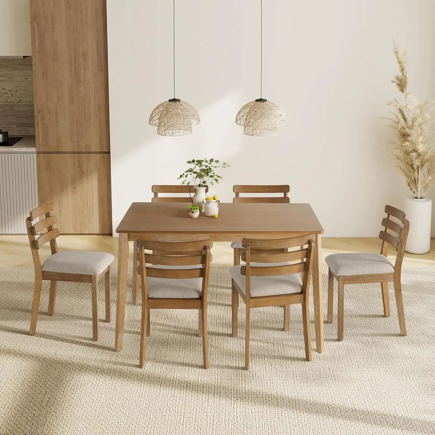 Farmhouse Dining Table Set for 4 with Solid Wood Chairs - Chic & Cheery Shopping