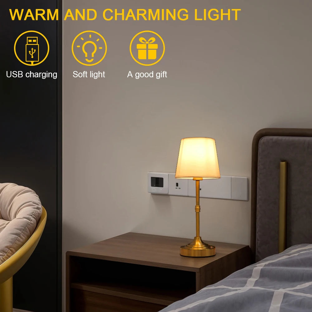 Dimmable Rechargeable Metal Table Lamp for Bedroom Atmosphere - Chic & Cheery Shopping
